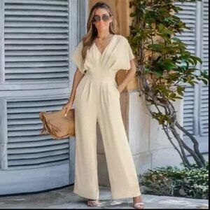 NWT Cupshe Women's Short Sleeve Jumpsuit Straight Leg Pockets Resort Small